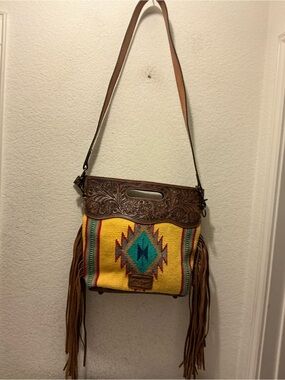 American Darling Yellow Southwestern Fringe Shoulder Bag with Turquoise Accent